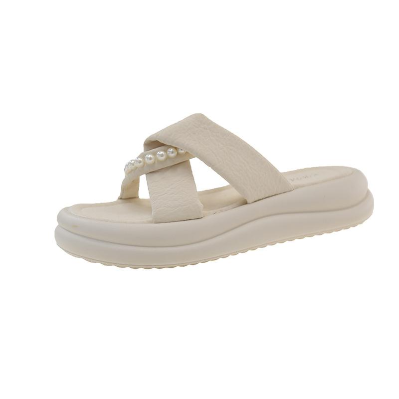 Fashion Cool Slippers 2025 Summer New with Skirt Fairy Wind Beaded Thick Bottom Cross Beach One Word Cool Slippers