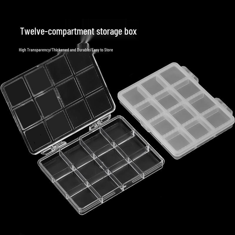 12-Compartment Transparent Storage Box for Nail Art Accessories, Beads, and Electronics