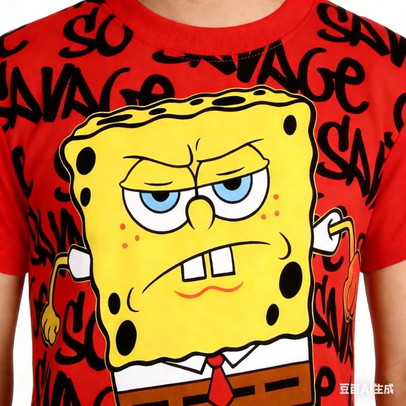 2026 Hot Selling Fashion New SpongeBob SquarePants Pattern T-shirt Loose S