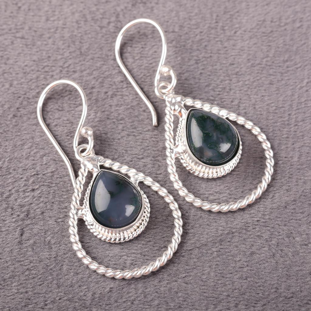 Moss Agate Gemstone Jewelry, 925 Solid Sterling Silver Earrings, Handmade Beautiful Silver Earrings For Thanksgiving Gift