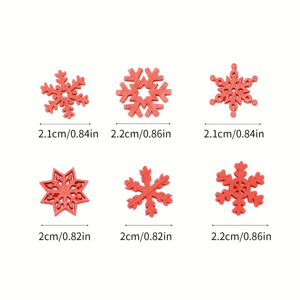 50 Pcs Random Mixed Color Snowflake Wooden Chips DIY Christmas Tree Decor Red White & Green Snowflakes Christmas Wood Chips