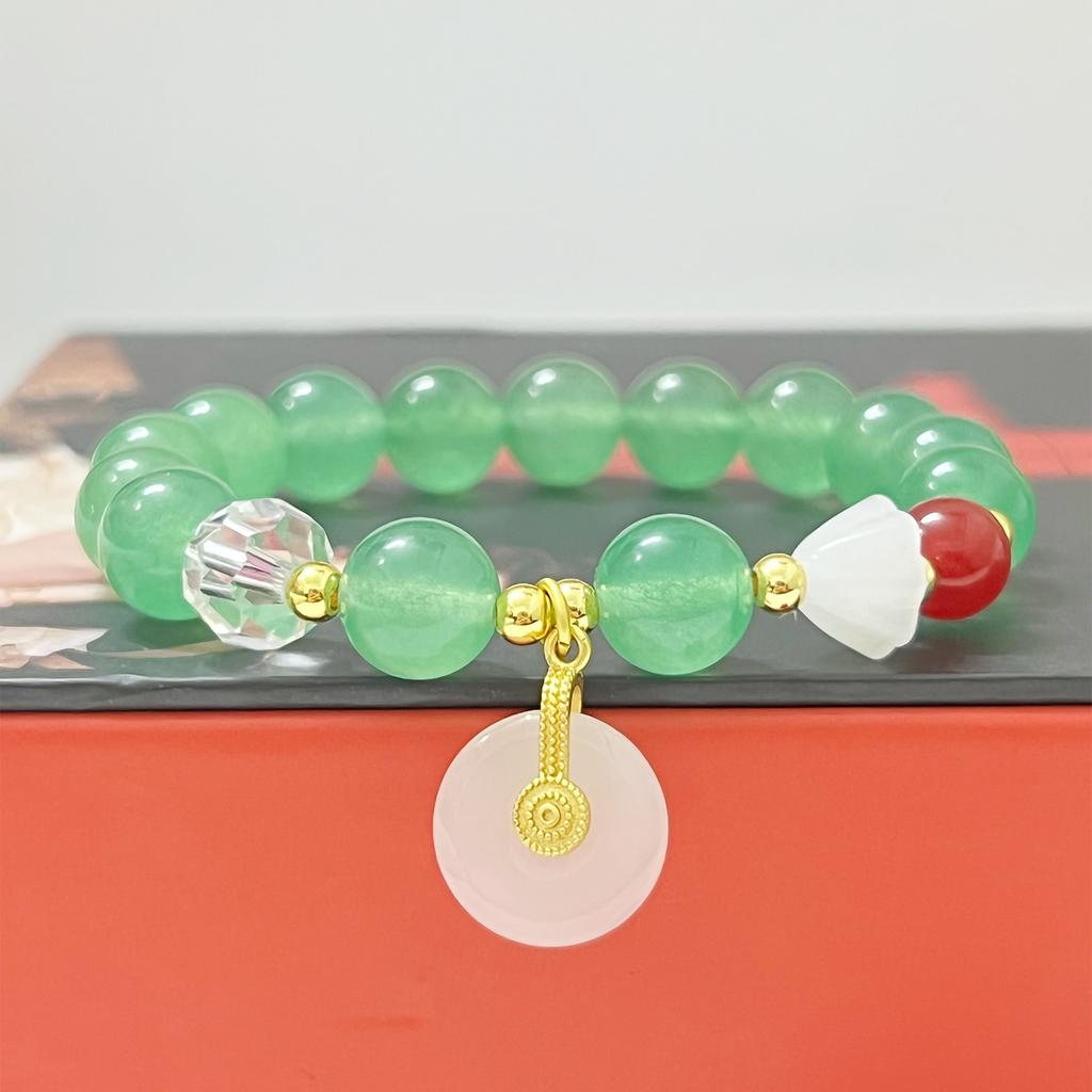 Natural Stone Beaded Bracelet for Women Handmade 10mm Round Beads Stretch Bangle with Pendant DIY Charms Jewelry Gifts