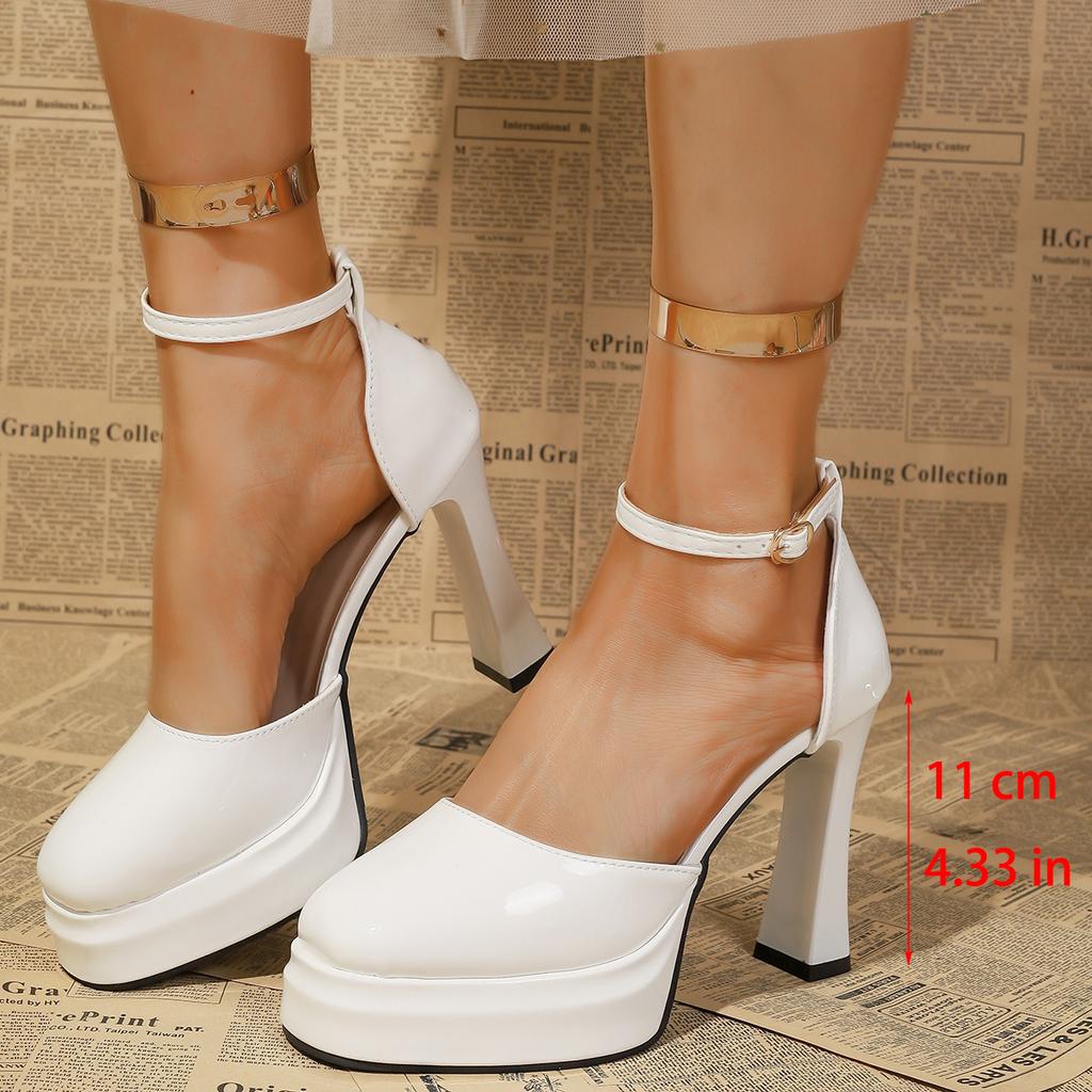 Women's Shoes New Fashion Bag Head Shallow Mouth Waterproof Table Buckle Temperament Simple Versatile High Heels