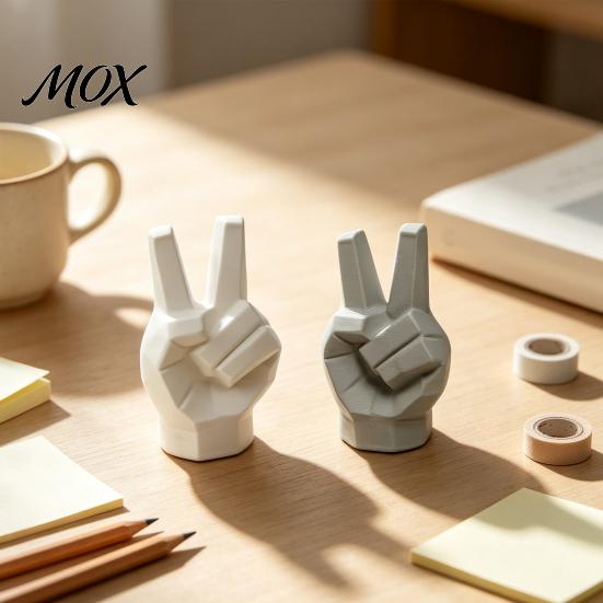 Modern Geometric Art 3D Printed Victory Gesture Hand Sculpture, Resin Statue for Home Office Decorative Figurine Desk Decor, Creative Finger Ornament