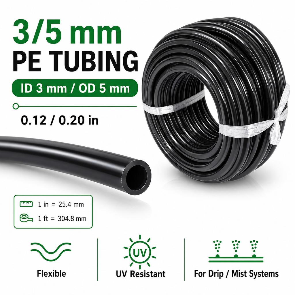 Black PE Drip Irrigation Pipe 10/20/30/50M Garden Watering Hose Micro Tube 3/5 4/7 8/11 9/12mm 1/4'' 3/8'' Sprinkler System