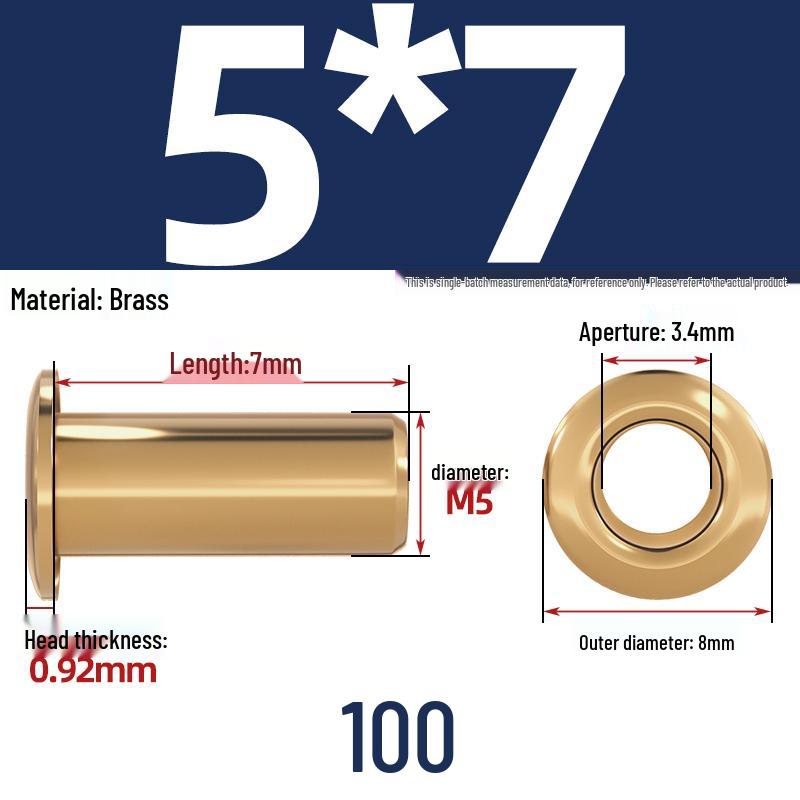 Pure Brass Hollow Rivets & Copper Eyelets Fasteners M1.3–M5