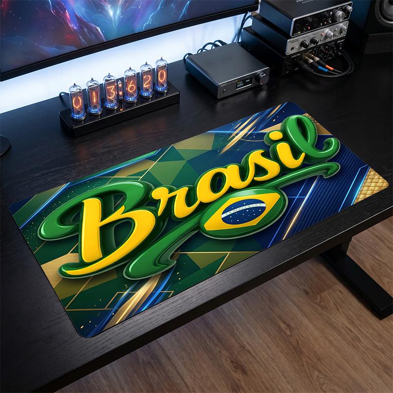 Brazil Football Crest Mouse Pad, Extended Non Slip Rubber Desk Mat for Gaming Office Laptop Fan Gift