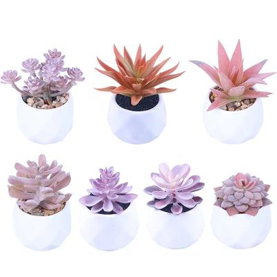 Pink Flocking Artificial Succulents Plants With Pot For Home Garden Decoration Fake Bonsai Flower Planta Artificial Accessories