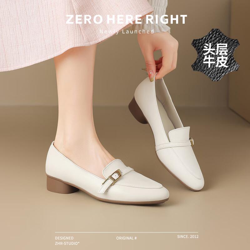 ZHR S350 Women s Top-Grain Leather Loafers with Block Heel 35
