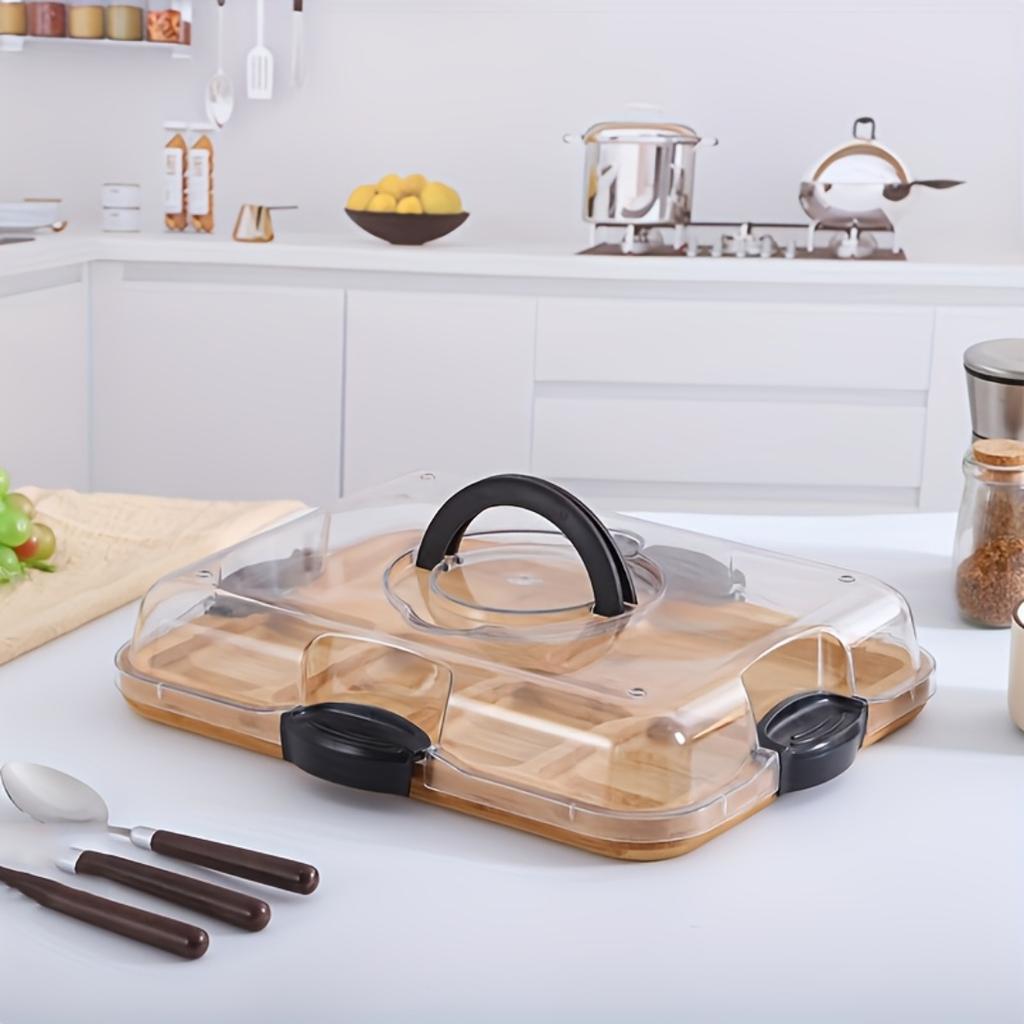 Portable Cheese Plate With Acrylic Lid,Safety Lock Reusable Flip Tray,Handle Serving Board For Cheese Snack, Party Picnic Holiday, Raw And Cooked Food
