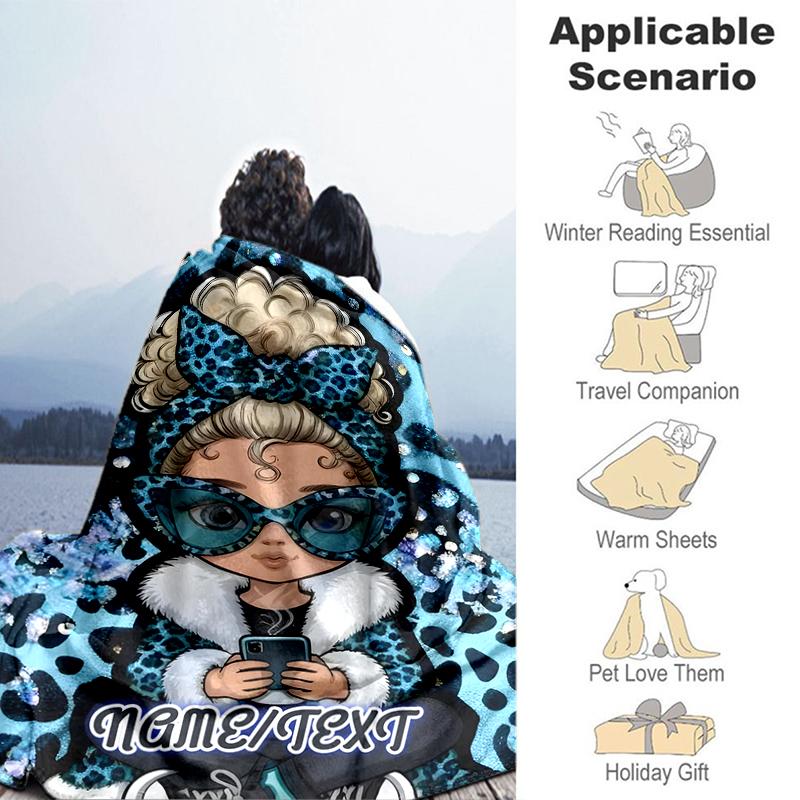 1PC Custom Name Blue Leopard Fashion outdooor Flannel blankets Throw Blanket All-Season Throw Gift Bedspread for Couch, Bed, Camping Holiday Birthday 