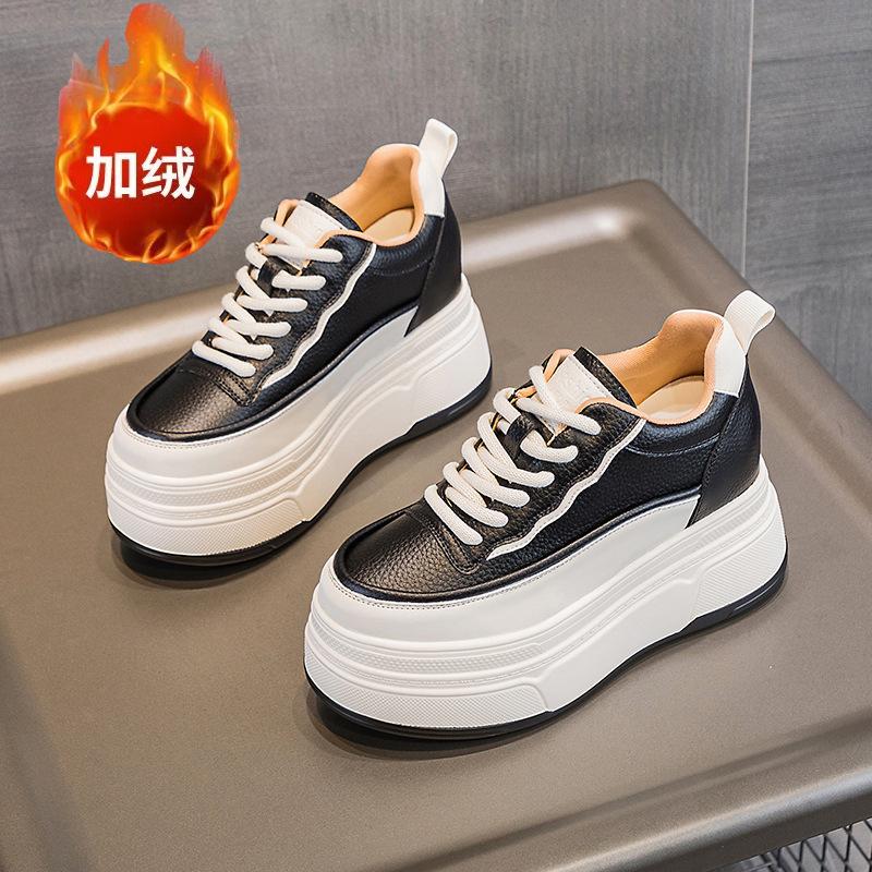 3 small size lace-up inner height increase casual new thick-soled wedge heel small man wedge heel shows high white shoes women