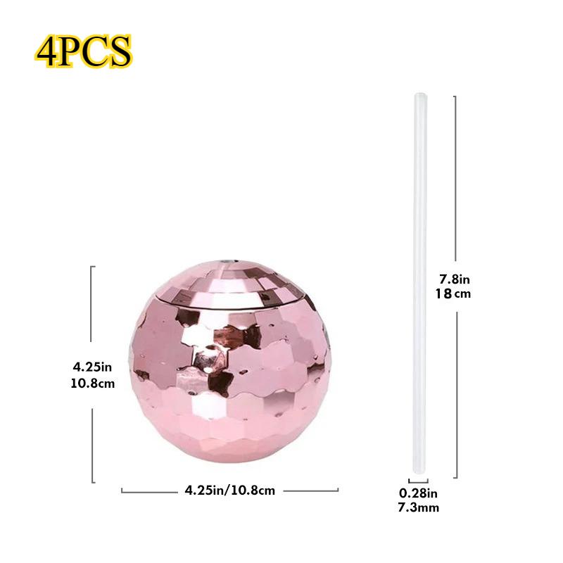 4/6pcs 600ml Disco Ball Cup with Straw Wedding Bridal Shower Bachelorette Party Decor Cocktail Drink Bottle Beach Pool Supplies