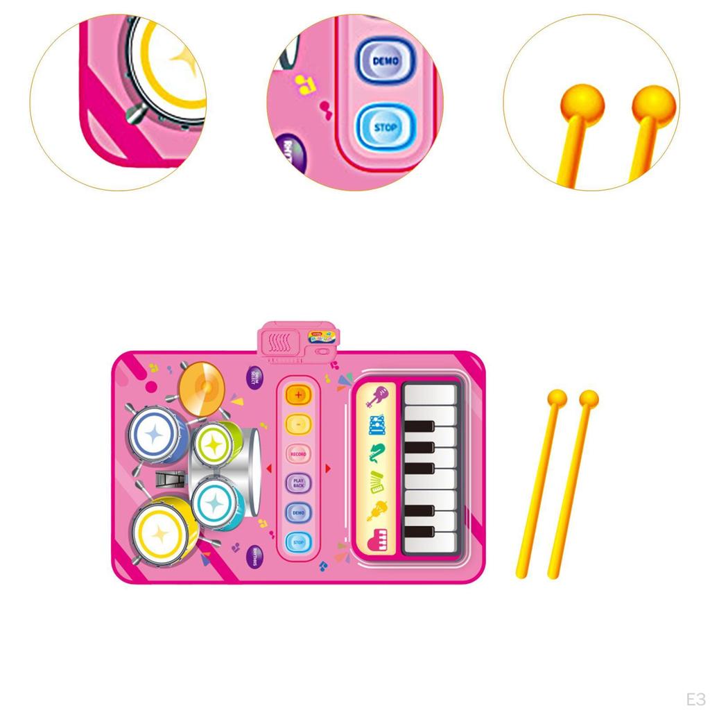 Baby Piano Mat 2 in 1 Drum Blanket Sensory Waterproof Early Learning Portable 80x50cm Brain