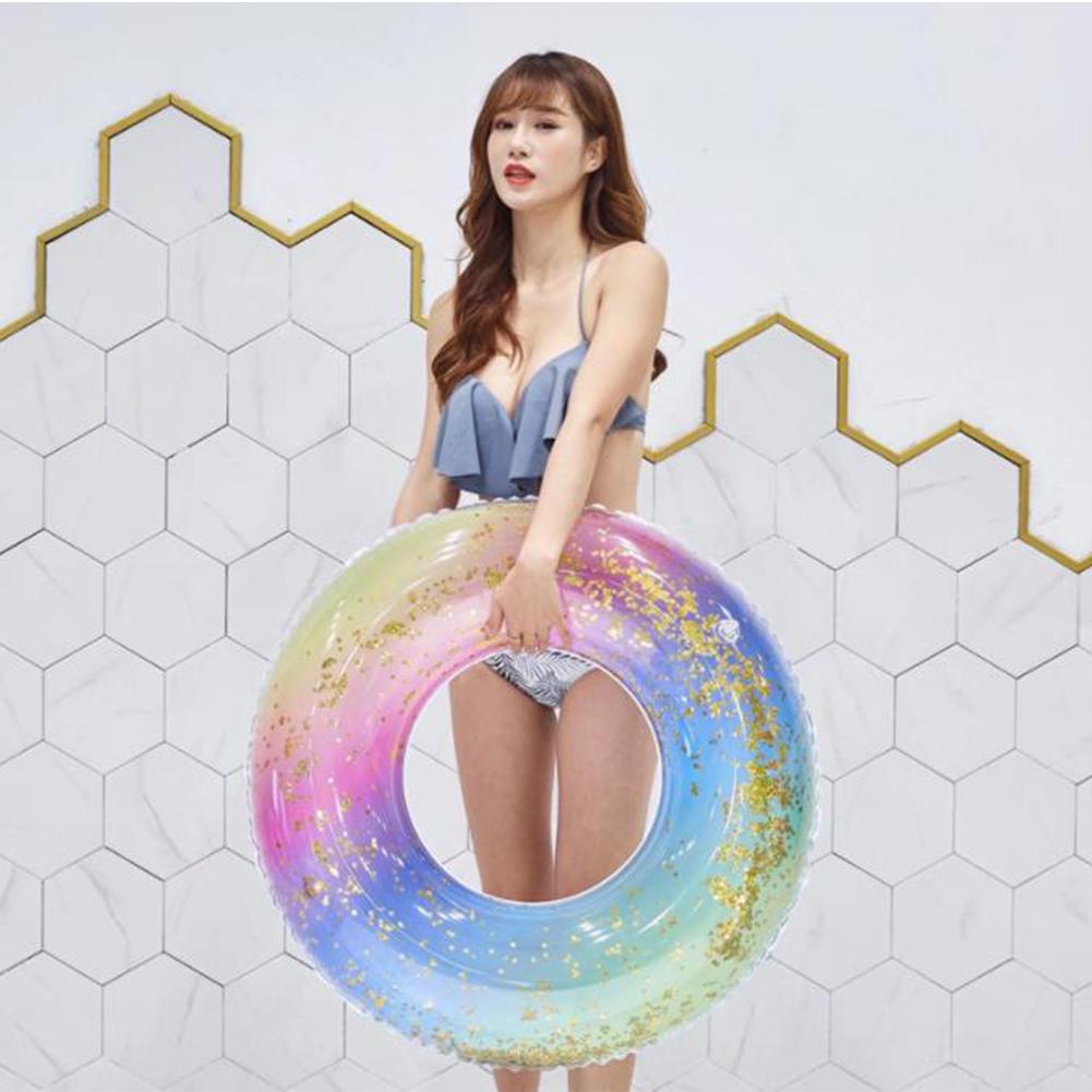 Rainbow Sequin Swimming Rings Pool Float Thickened Inflatable Water Toys For Beach Lake Pool