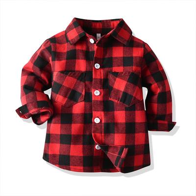 Children's Shirt Korean Style Spring Boys and Girls Long Sleeve Plaid Shirt Casual Children's Clothing Versatile Boys' Top