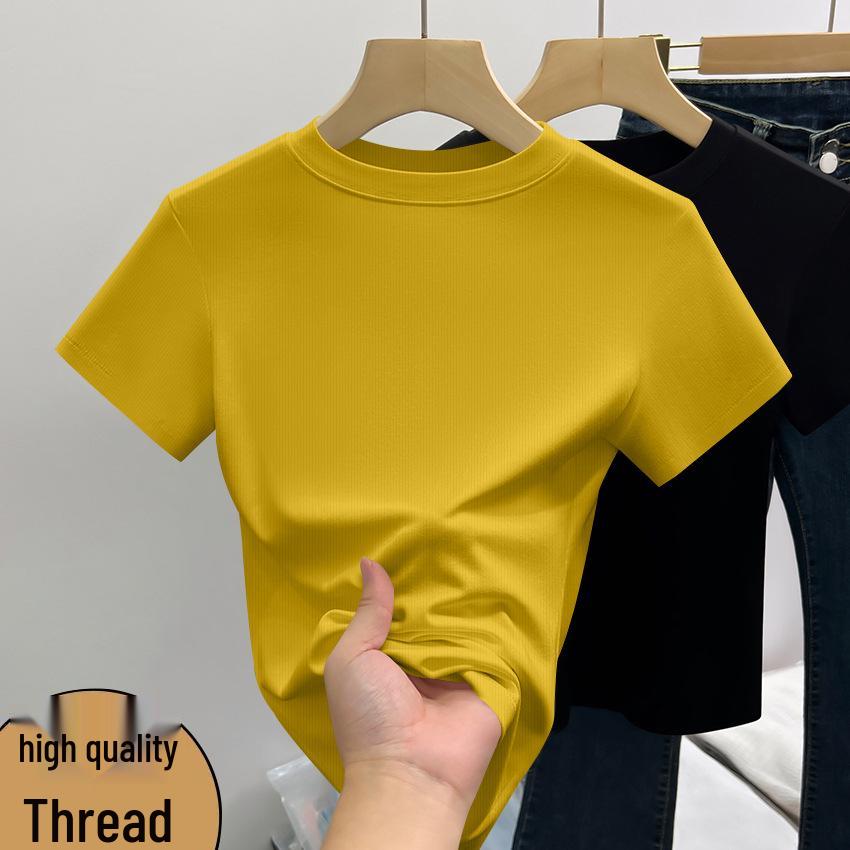 Commuting Korean Style Girls' Solid Color Slim Short Sleeve Ribbed Fashion Top