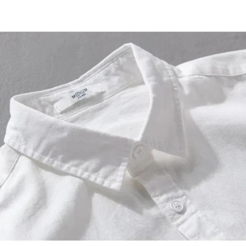 Spring and Summer Long Sleeve Mens Shirts Korean Version Solid Color Slim Shirts Comfort Pure Cotton Turn Down Collar Solid Color Casual Tops