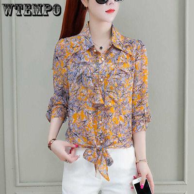 Kvinnor Elegant chiffongblus Vår Sommar Casual Långärmad Lös Skjorta Kontor Dam Sweet Toppar