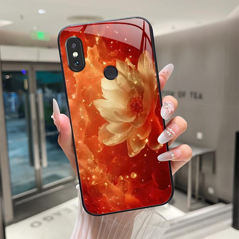 

Beautiful Flower Cute Cats Case For Xiaomi Redmi Note 5 / Note 6 Pro Tempered Glass Phone Case Protective Back Cover Hard Shell Redmi Note 6 Pro