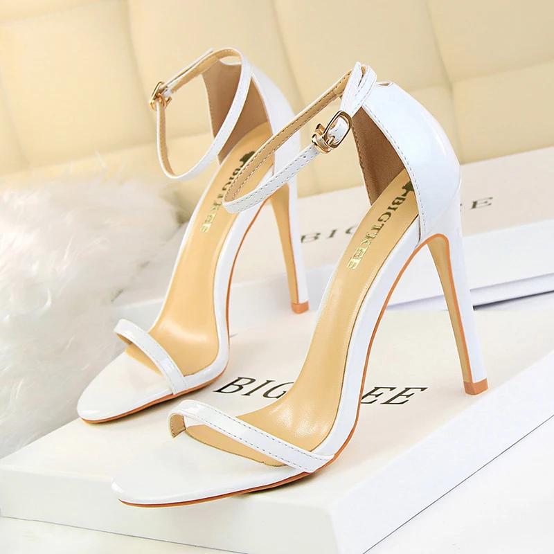 Women Summer 8cm 11cm High Heels Fetish Sandals Gladiator Platform Strap Glossy Leather Sandles Lady Nude Low Heels Party Shoes