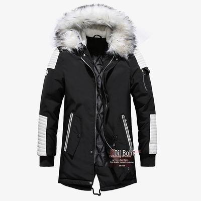 Men's Long Cotton Coat with Big Fur Collar, Thickened, 2018 Fashion.