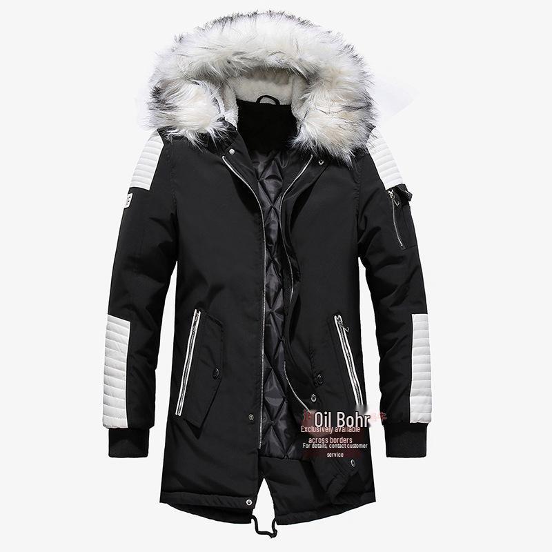 Men's Long Cotton Coat with Big Fur Collar, Thickened, 2018 Fashion.
