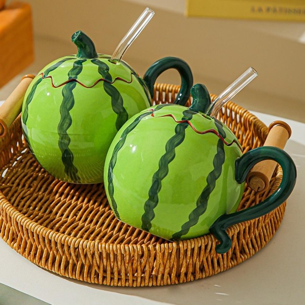 Heat Resistant Ceramic Watermelon Cup 500ml Capacity Coffee Mugs Cute Drinking Cup Cafe
