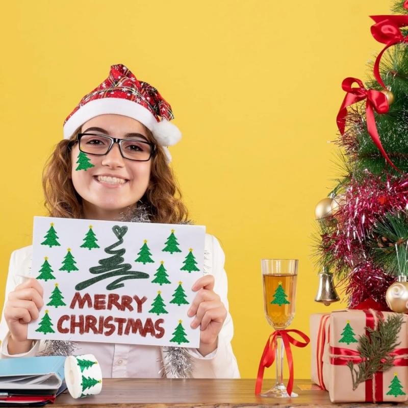 500pcs Christmas Tree Stickers Cartoon Laser Party Gift Packaging Box Bag Decoration Envelope Sealing Stickers Labels