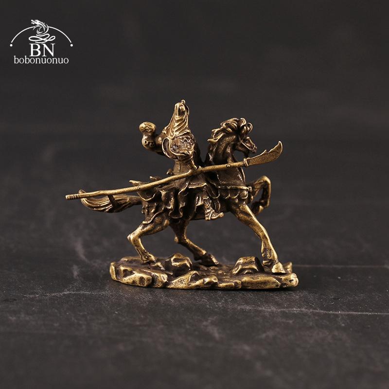 Messing Chinesischer Gott des Reichtums Reiten Pferd Guan Gong Statue Home Dekoration Zubehör Kupfer Büro Schreibtisch Dekor Buddha Ornamente
