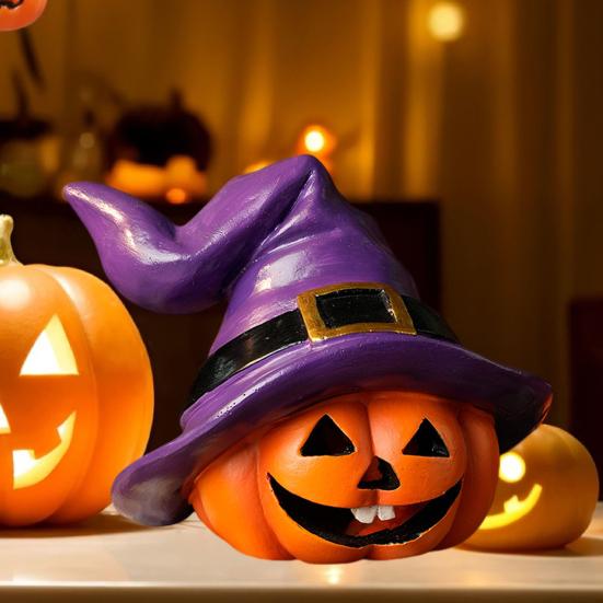 Indoor Outdoor Halloween Pumpkin Ornament Witch Hat Design Retro Cute Pumpkin Figurine Table Festival Decoration