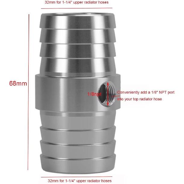 Steam Radiator Hose Barb Coupler Adapter 1-1/4" with 1/8" NPT Steam Port for LS Swap Steam Vent Radiator Coolant Crossover Splice