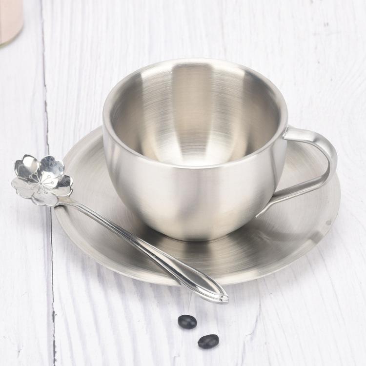 180ml 304 Stainless Steel Espresso Cup Double-layer Insulation Coffee Cups and Saucers Afternoon Tea Cups Mugs Couple Cups