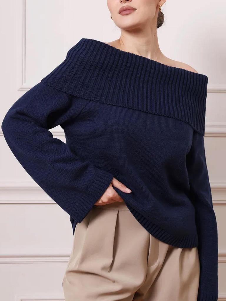 Russian Women's Early Spring Off-the-Shoulder Knit Sweater