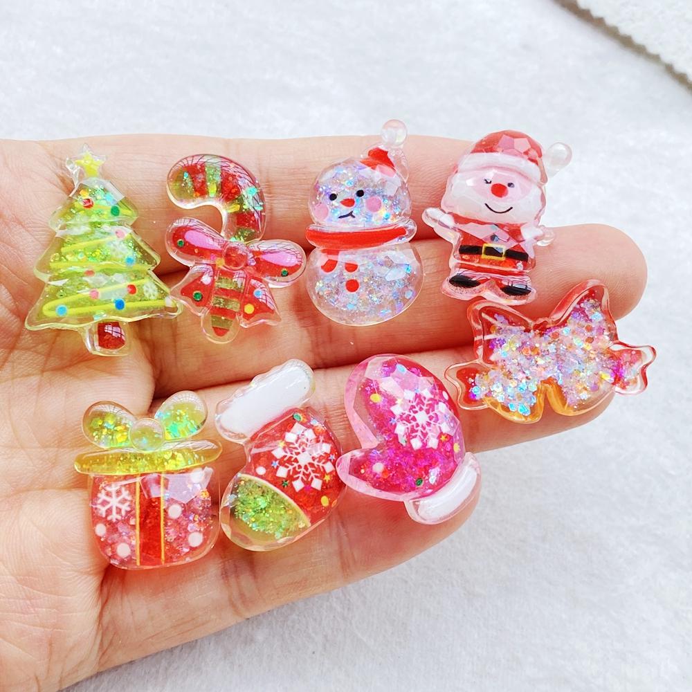10Pcs Cute Cartoon Santa Claus, Snowman Flat Back Resin Cabochons Scrapbooking DIY Jewelry Craft Decoration Accessorie