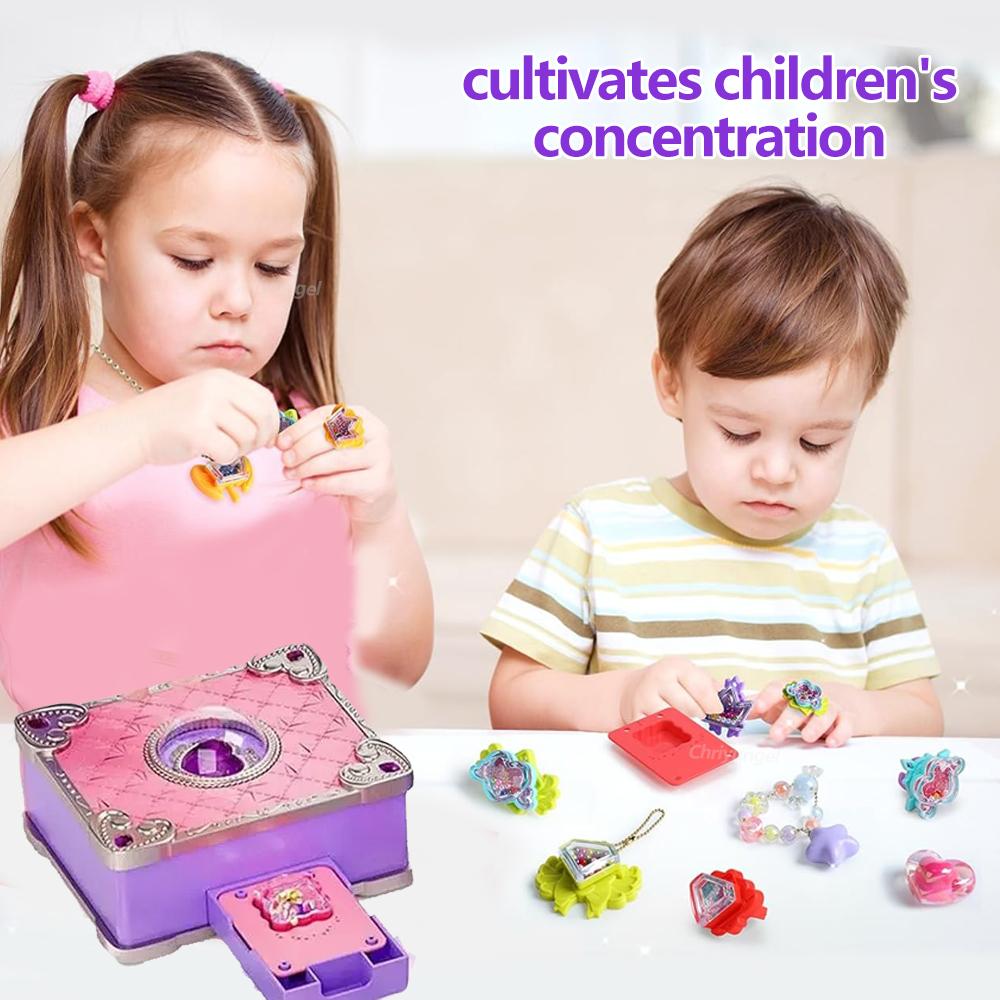Kit de fabrication de bijoux magiques 3D Bricolage Magique Bagues Bijoux Porte-clés Boîte créative artisanale Ensemble pour filles Cadeaux de Noël Anniversaire