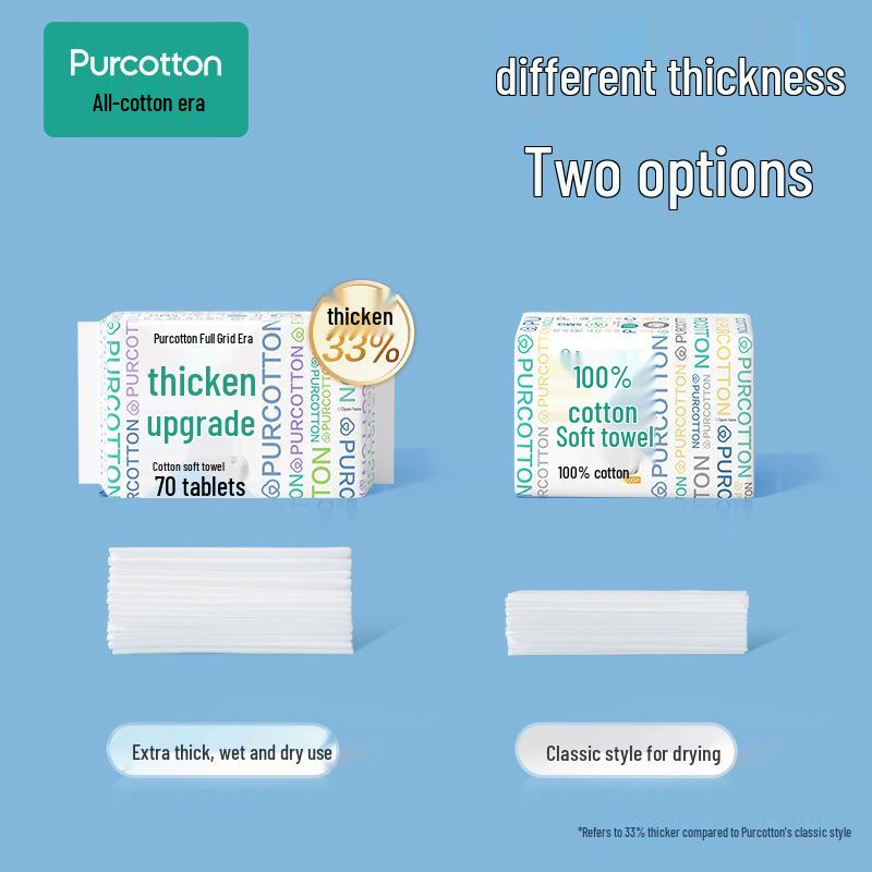 Purcotton Soft Dual-Use Disposable Face Towels, M Size (6 Packs) - Pure Cotton Wipes for Dry & Wet Cleaning and Makeup Removal.