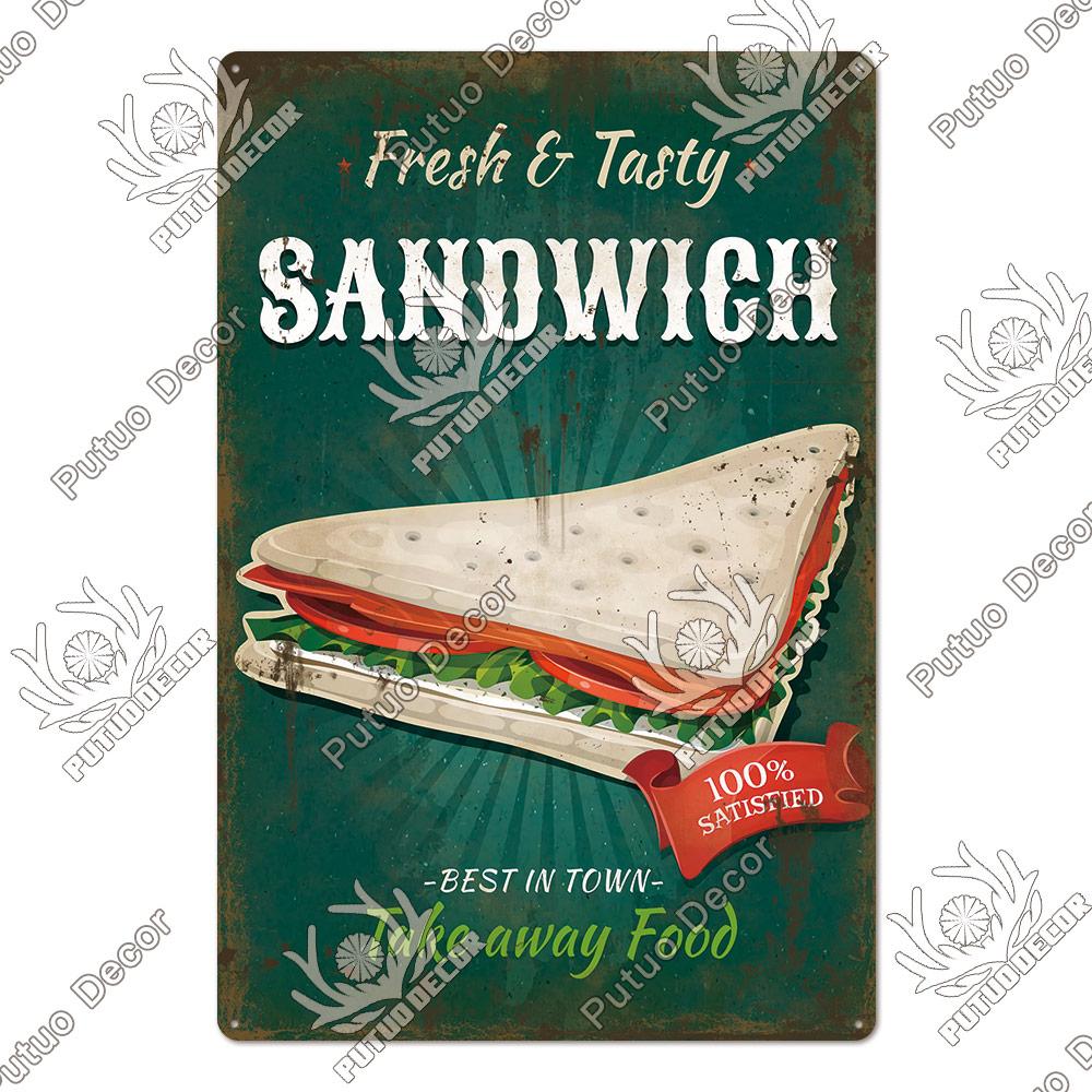 Putuo Decor Donuts Dessert Vintage Plaque Metal Plate Tin Sign Wall Art Decor Retro Poster for Kitchen Cafe Home Iron Painting