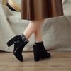 Womens Short Boots High Block Heel Pointed Toe Suede Ankle Winter Fashion