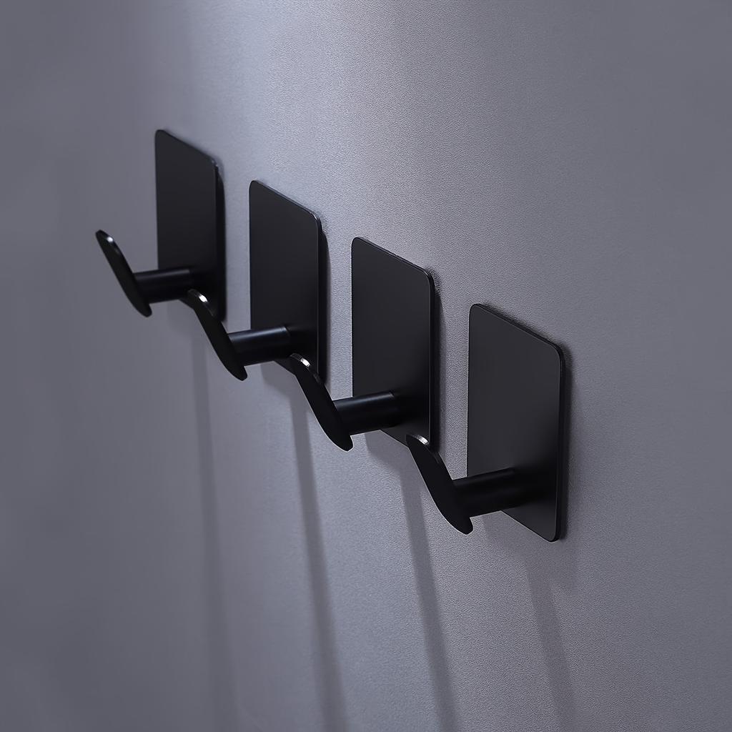 [Matte Black Hooks] 4pcs Adhesive Hooks - Towel/Coat Hooks - Matte Black, Stainless Steel Wall Hooks Stick On Bathroom or Kitchen