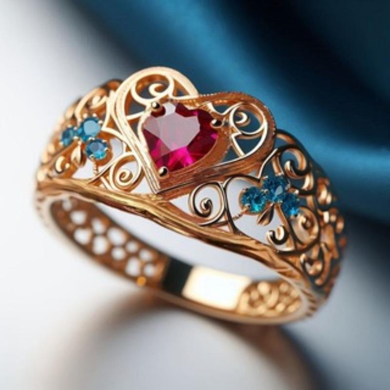 Unique Design Hollow Pattern Heart-shaped Inlaid Zircon Ring, Women's Fashionable Classic Holiday Accessory Jewelry