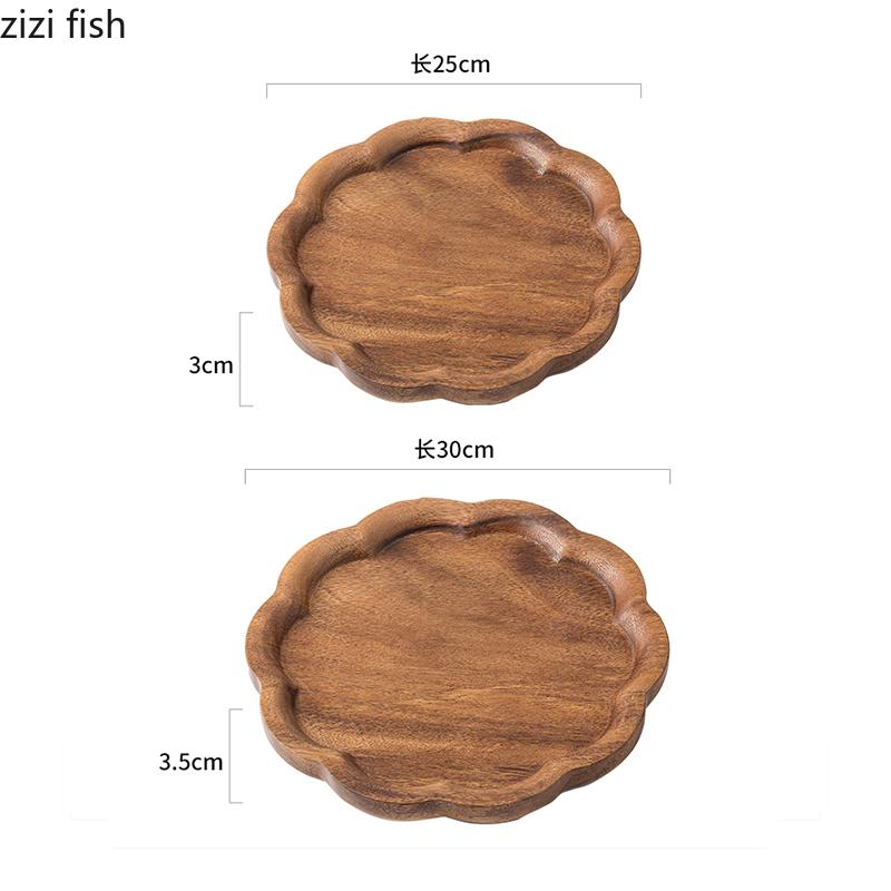 Walnut Wood Flower Shape Plate Restaurant Pizza Plate Steak Plate Dessert Dish Fruit Plates Molecular Food Specialty Tableware