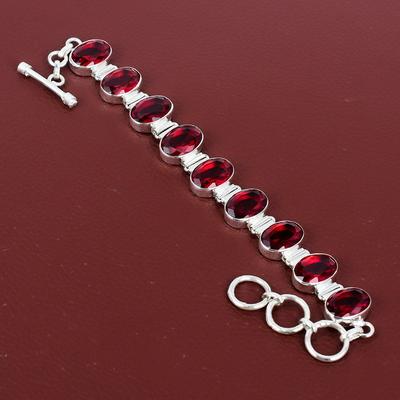 Fasetowana bransoletka z granatu mozambijskiego Biżuteria z kamieni szlachetnych Bransoletka ze srebra próby 925 Bransoletka z regulowanym łańcuszkiem Ręcznie robiona biżuteria Prezent na rocznicę