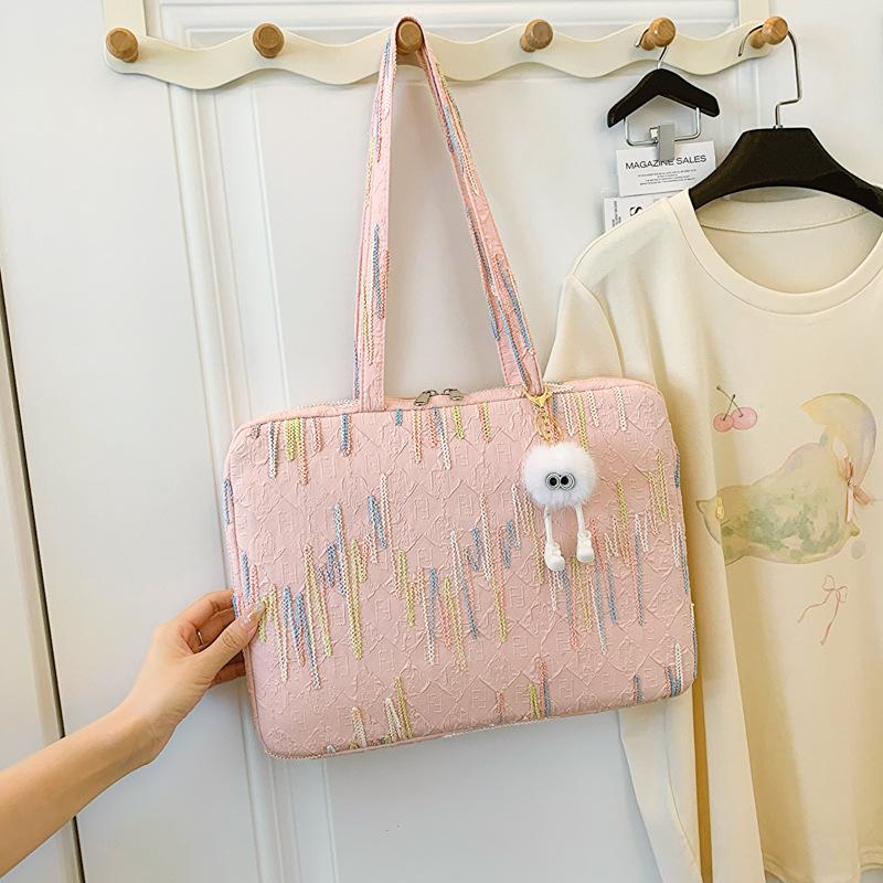 

TS JYL laptop bag,Korean Embroidered Laptop Bag Women Shoulder Tote 11 14 Inch Document 11 inches рожевий
