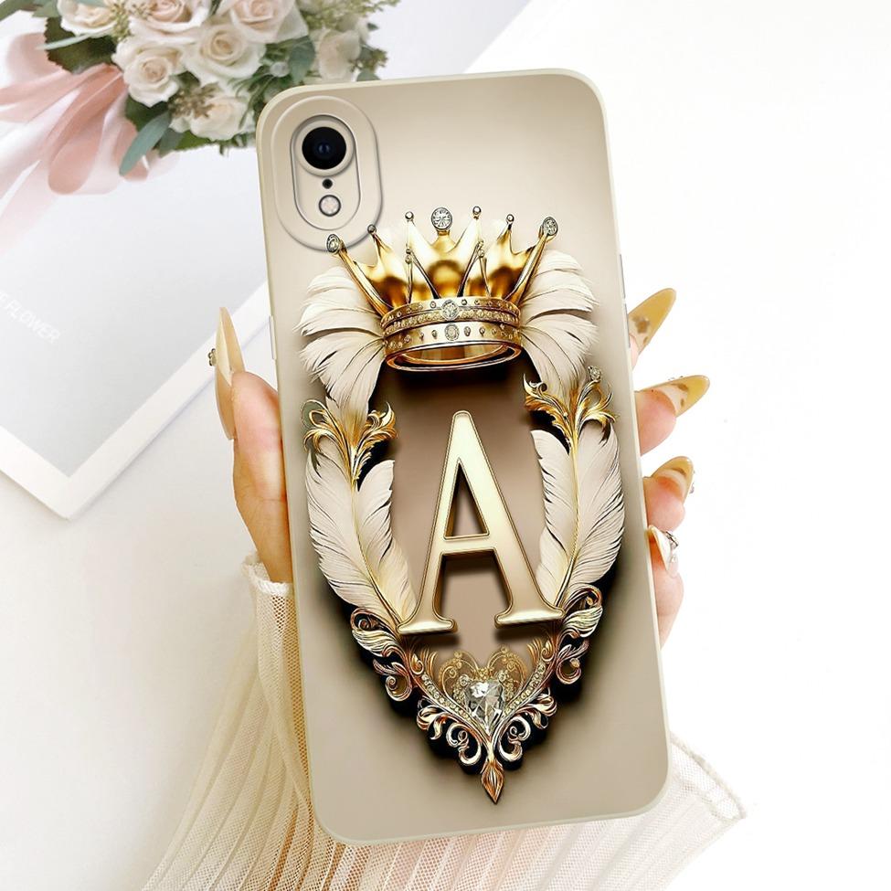 For iPhone XR Case Cover Luxury A-Z Letters Cool Crown 2D Painted Silicone Phone Casing A2107 A2108 A2105 A2106 A1984