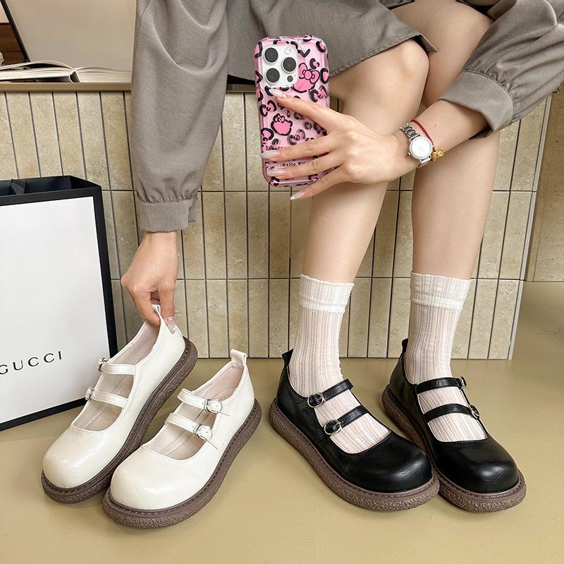 Black Retro Mary Jane Small Leather Shoes Women's New Spring and Autumn Single Shoes Flat Bottom Shallow Mouth Versatile Shoes