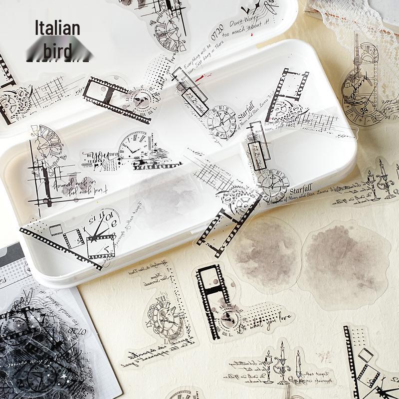 Yi Niao Ink Mark Retro PET Stickers – 6 Styles for Journals & Collages