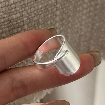 925 Sterling Silver Rings For Women Geometric Fine Jewelry Finger Adjustable Wide Smooth Ring For Party Birthday Gift