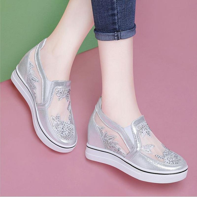 Ultra Height Mesh Women's Shoes 2024 Summer New Fashion Hollow Out Breathable Comfortable Internal Elevated Versatile Sneakers