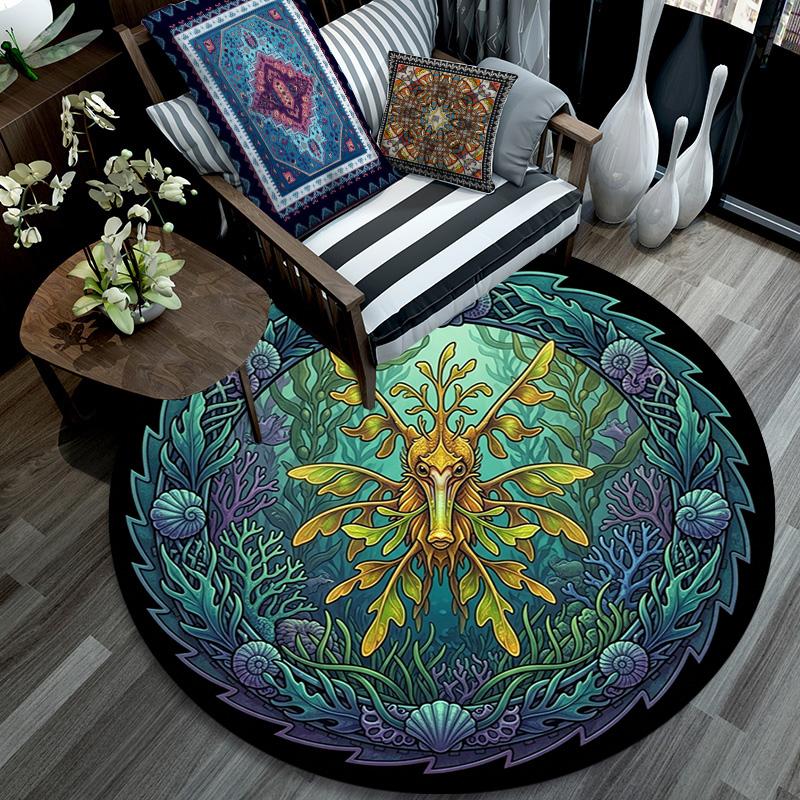 Oceanic Fantasy Creature Round Area Rug Under Office Chairs Bedroom Living Room Home Decor